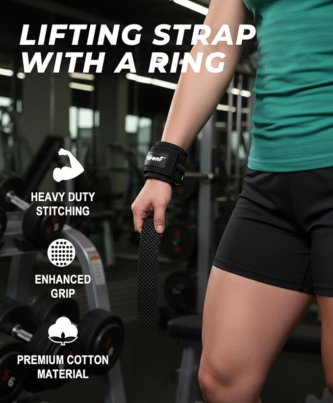 Weight Lifting Straps with Cuffed D Ring,Heavy Duty Thyick Comfortable Lifting Straps, Secure Fit, Enhanced Grip, Straps for Weightlifting & Gym Training