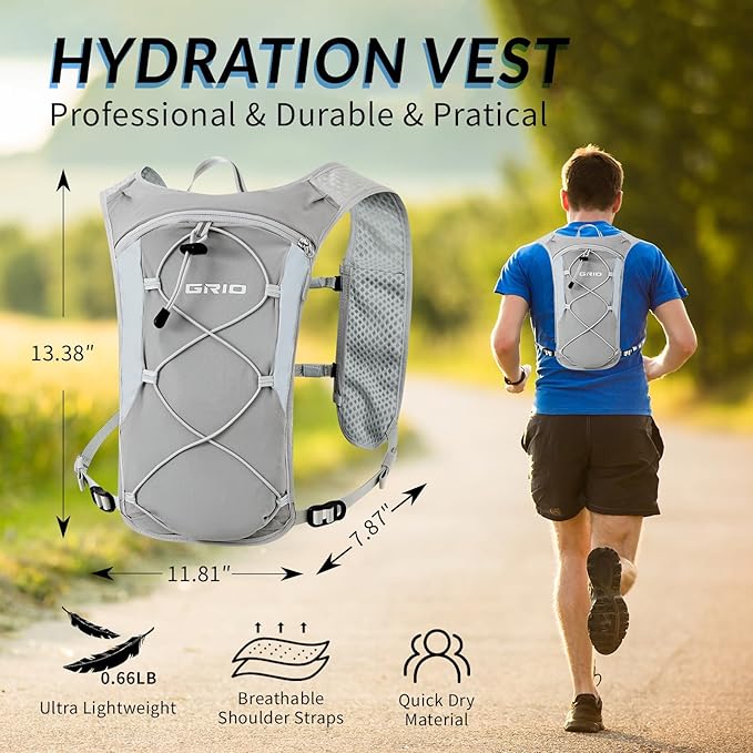Running Vest for Women Men, Adjustable Chest Straps Running Hydration Vest with 1.5L Water Bladder, Lightweight Breathable Reflective Hydration Pack for Marathon, Trail, Hiking, Cycling