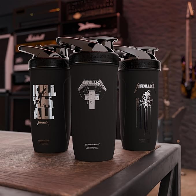 Smartshake Rockband Reforce Stainless Steel Protein Shaker Bottle 900 ml | 30 oz - Leakproof Screw-on Lid - BPA Free - Non Insulated – Unisex (Metallica, Scary Guy Logo)