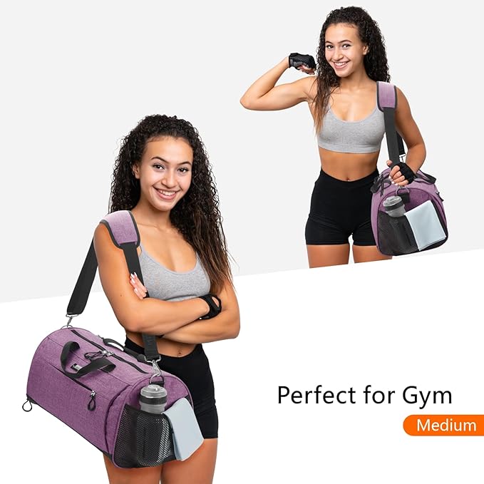 TOPDesign Gym Bag for Women & Men, Unisex Duffel Bag with Shoe Compartment & Wet Pocket for Travel Sports Gym (M Textured Purple)