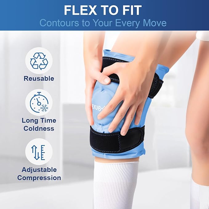 APEXUP Ice Pack for Knee Pain Relief, Large Reusable Wrap After Surgery, Flexible Gel Cold Pack for Injuries, Pain Relief for Back, Shoulder, Elbow, Ankle and Leg (Blue, L, 2PK)