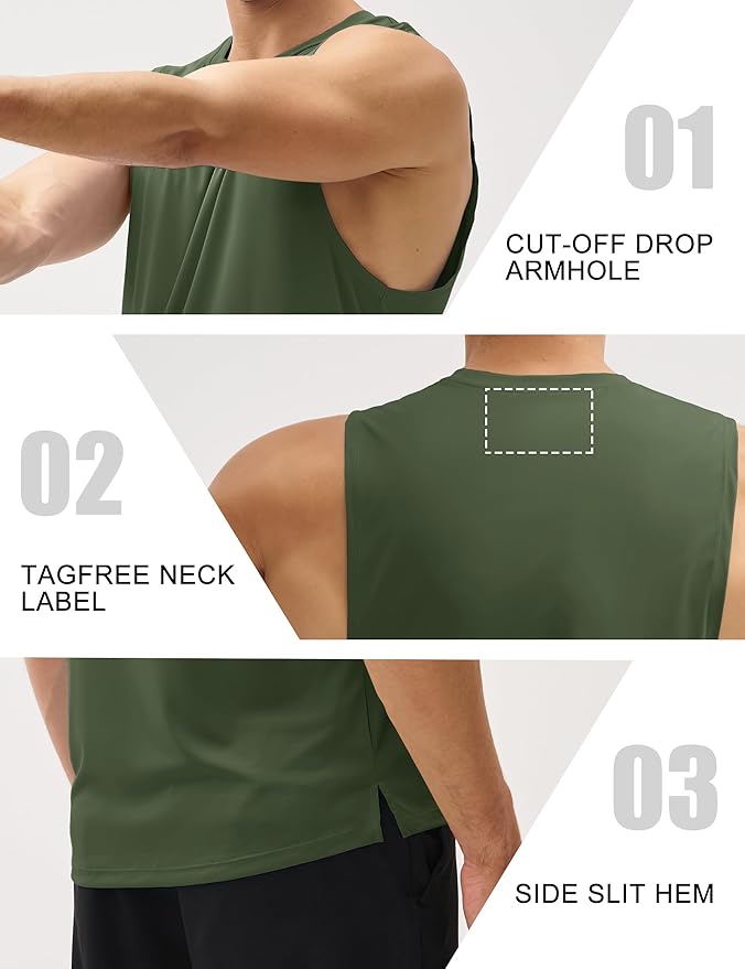 MAGCOMSEN Men's UPF 50+ Tank Top Quick Dry Summer Workout Muscle Sleeveless Shirts for Swim Beach Bodybuilding