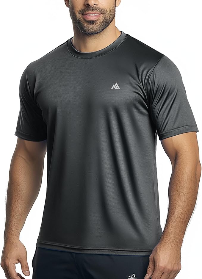 Instant Cooling Quick Dry Workout T-Shirt Men Coolmax Moisture Wicking Performance Crew Neck Running Comfort Tee