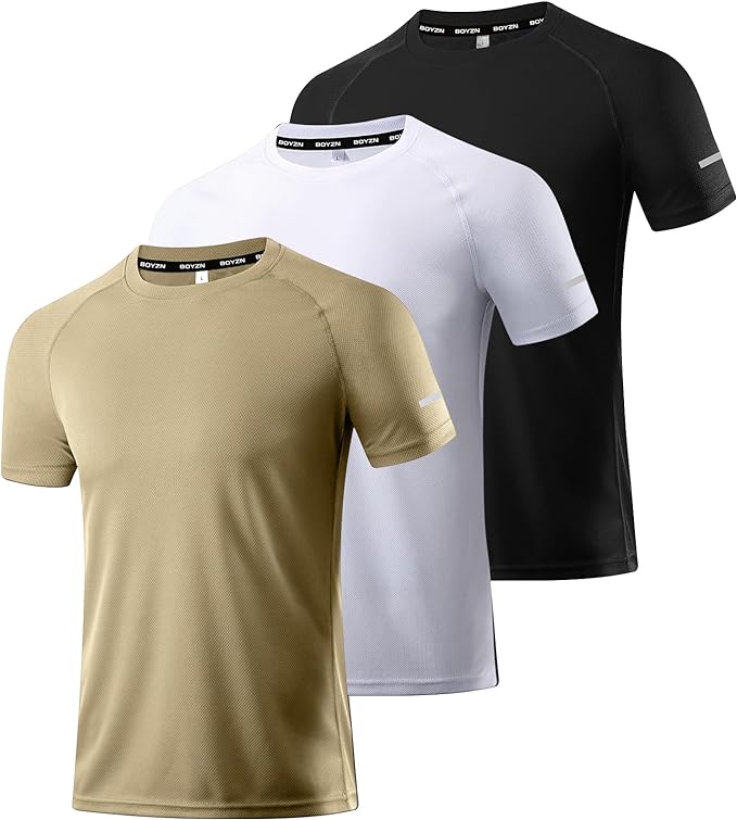 Boyzn 1, 3, 5 or 7 Pack Men's Workout Running Shirts, Dry Fit Moisture Wicking T-Shirt, Gym Athletic Short Sleeve Tee Shirts