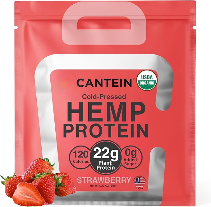 Organic Hemp Protein Powder, Plant Based and Vegan Protein Shake, Lactose and Dairy Free, Gluten Free, Clean and Natural- Strawberry (1 Serving)
