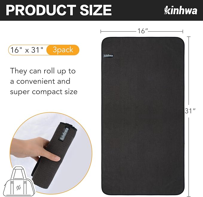 KinHwa Gym Towels - Absorbent Wicking Workout Towels, Quick Dry & Compact, Ideal for Yoga, Fitness, Treadmill or Indoor Bike