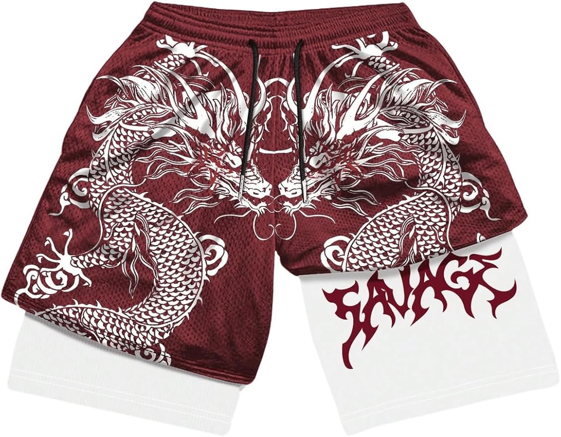 Men's Graphic Shorts with Liner Cross Print Drawstring 2 in 1 Gym Track Bottoms