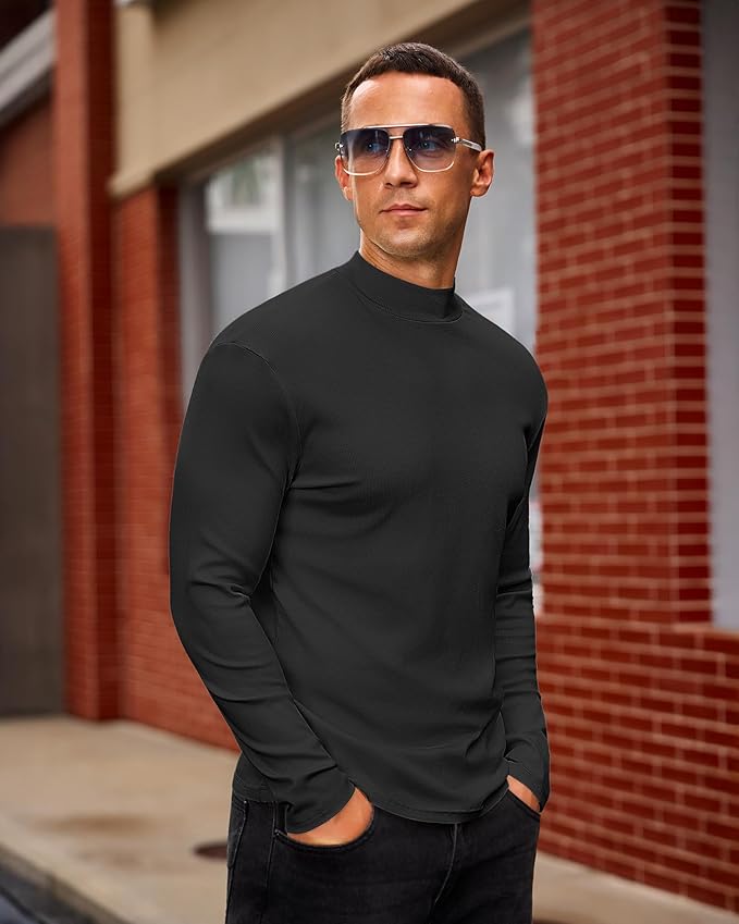 Mens Casual Mock Turtleneck Long Sleeve Basic Lightweight Slim Fit Pullover Tops Ribbed Thermal Undershirts