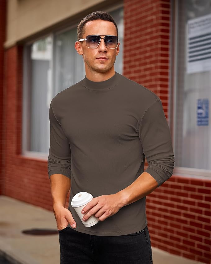 Mens Casual Mock Turtleneck Long Sleeve Basic Lightweight Slim Fit Pullover Tops Ribbed Thermal Undershirts