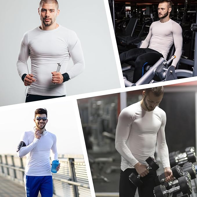 Men's Long Sleeve Compression Shirts Athletic Sport Undershirts Tight Base Layer Tops Rash Guard Workout Running Gym