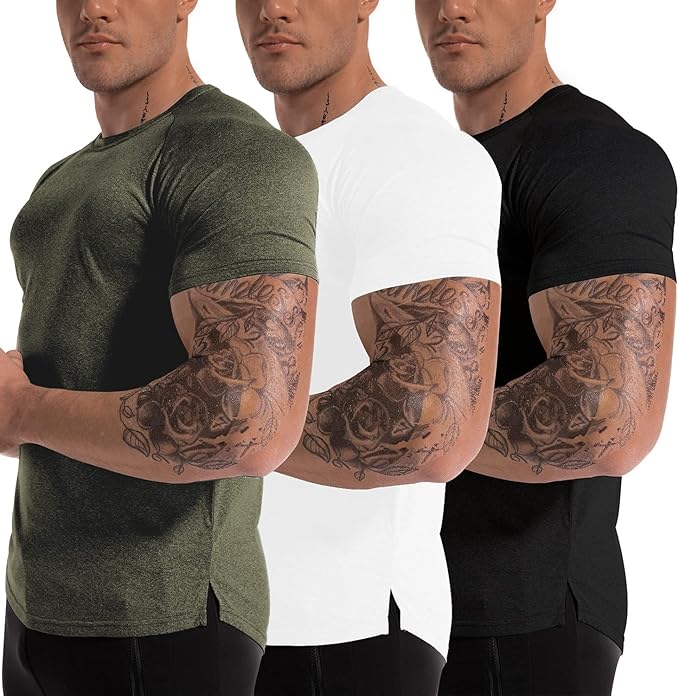 Men's 3pack Dry Fit Workout Gym Short Sleeve T Shirt Moisture Wicking Active Athletic Performance Running Shirts