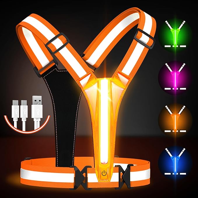 LED Reflective Running Vest Gear,Light Up Vest Runners Night Walking USB Rechargeable,Up to 11hrs Light with Adjustable Waist/Shoulder for Women Men Kids