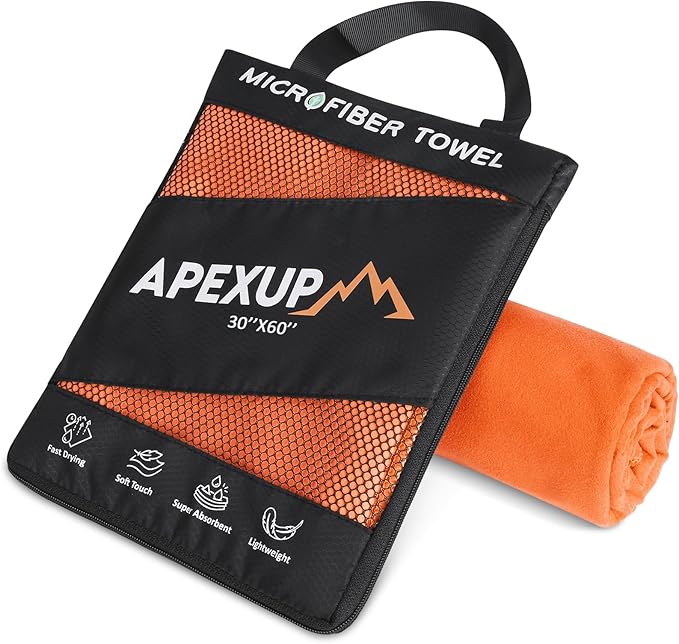 APEXUP Microfiber Travel Towel, Ultra Absorbent Quick Dry Towels, Lightweight Gym Sports Camping Towel for Workout, Yoga, Beach, Shower, Swimming (60"×30", Orange)