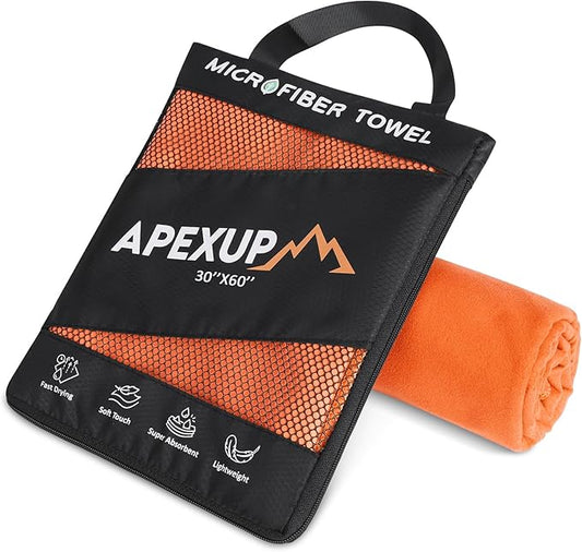 APEXUP Microfiber Travel Towel, Ultra Absorbent Quick Dry Towels, Lightweight Gym Sports Camping Towel for Workout, Yoga, Beach, Shower, Swimming (60"×30", Orange)