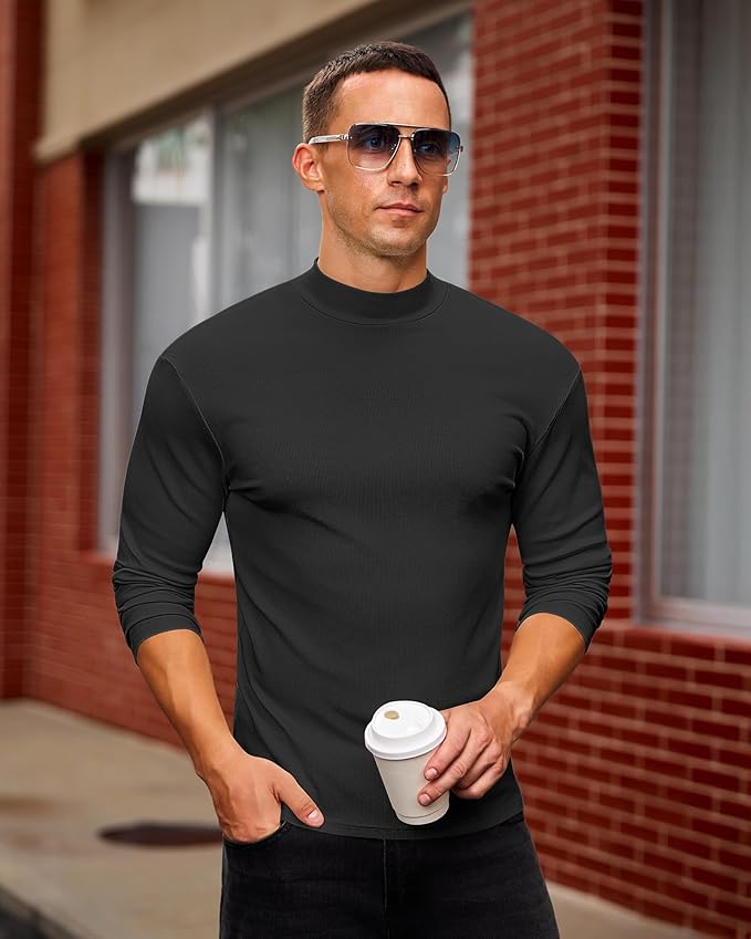 Mens Casual Mock Turtleneck Long Sleeve Basic Lightweight Slim Fit Pullover Tops Ribbed Thermal Undershirts