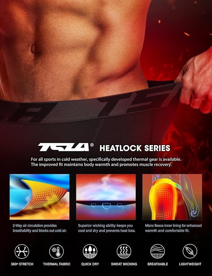 TSLA Men's Thermal Compression Pants, Athletic Sports Leggings & Running Tights, Wintergear Base Layer Bottoms