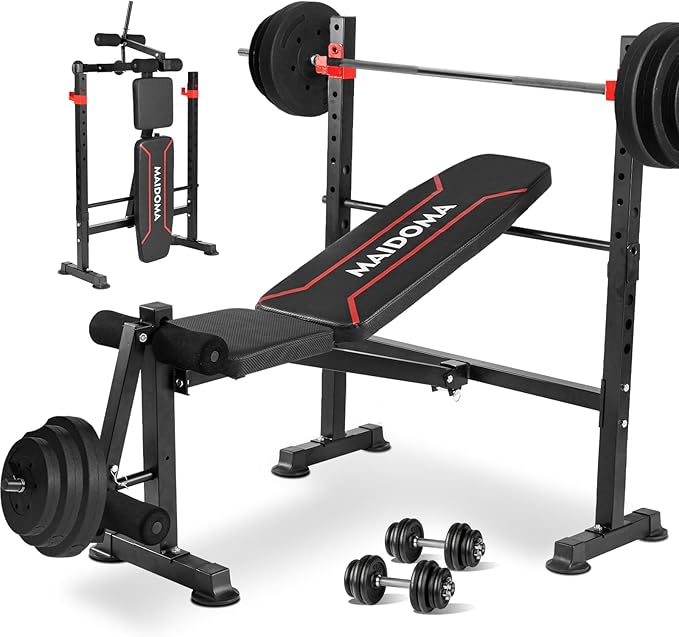 1500LBS 8 in 1 Olympic Weight Bench Set with Leg Extension/Curl and Preacher Curl, Bench Press Set and barbell Rack with Safety Bar Catches, Foldable Workout Benches for Home(US Stock)
