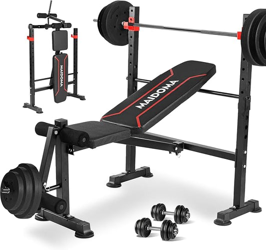 1500LBS 8 in 1 Olympic Weight Bench Set with Leg Extension/Curl and Preacher Curl, Bench Press Set and barbell Rack with Safety Bar Catches, Foldable Workout Benches for Home(US Stock)
