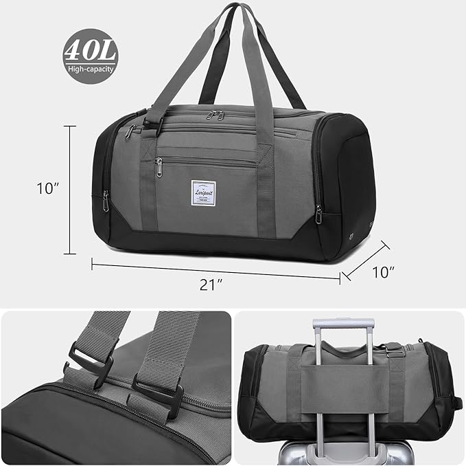 Laripwit Gym Bags for Men, 40L Medium Sports Travel Duffel Bag with Shoe Compartment & Wet Pocket Lightweight Gym Duffle Bag Backpack Multipurpose Weekender Overnight Backpack for Women, Gray