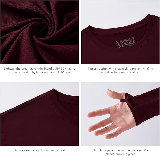 Men’s UPF 50+ Long Sleeve Performance T-Shirts Permanent UV Protective Quick Dry for Everyday Hiking Fishing Beach