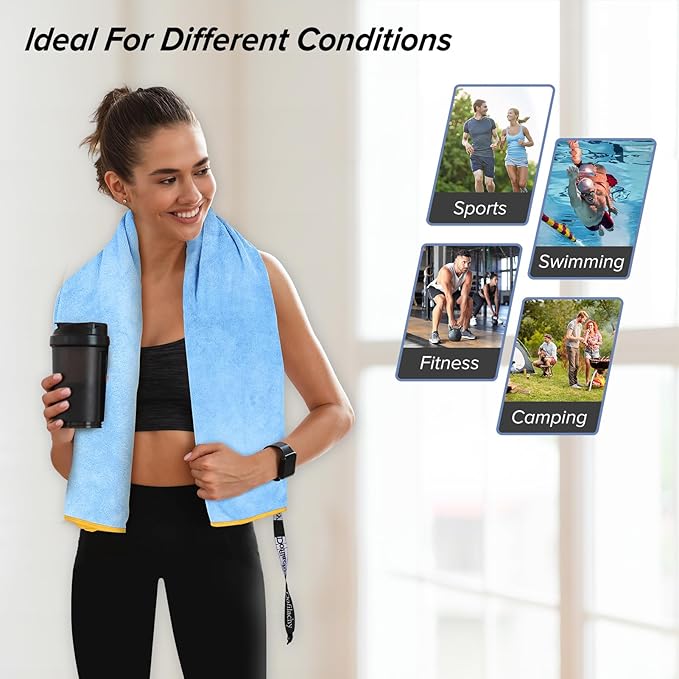 Dofilachy 4 Pack Camping Towel - Quick Dry Towel - Microfiber Travel Sports Towels - Super Absorbent Swim Towel (4, Blue)