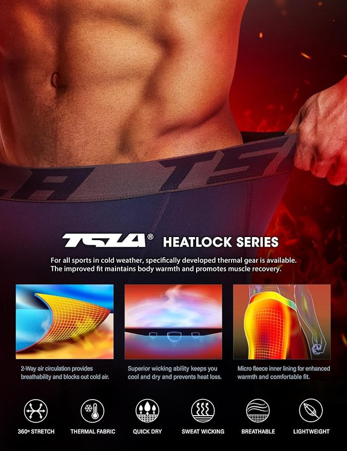TSLA Men's Thermal Compression Pants, Athletic Sports Leggings & Running Tights, Wintergear Base Layer Bottoms