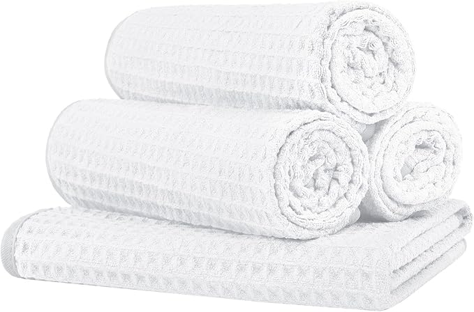 HOMEXCEL 4 Pack Premium Waffle Gym Towels, Ultra Soft Cooling Towels Highly Absorbent and Quick Dry Towel for Gym, Shower, Hotel, Spa and Kitchen, 15 x 25 Inch