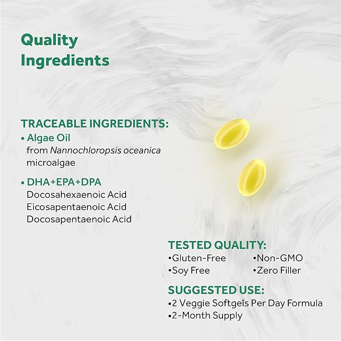 Naturalis Vegan Omega 3 DHA, EPA & DPA from Algae | Vegan Society Certified, Sustainably Sourced, True Full Spectrum | 120 Veggie Softgels (Carrageenan Free)