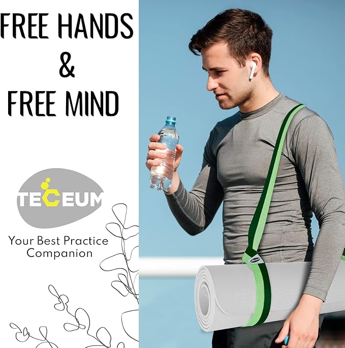 TECEUM Yoga Mat Strap – 30+ Colors – Adjustable Mat Holder Sling Carrier for All Mats [Mat Not Included]