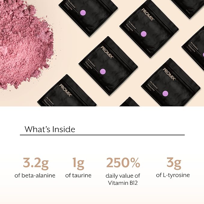 ProMix Nutrition Pre-Workout Powder, Cherry Lime - Maximize Focus & Performance - Helps Muscle Gain, Endurance - Vitamin B12, Caffeine, Beta-Alanine & L-Tyrsosine - 30 Servings (Pack of 1)