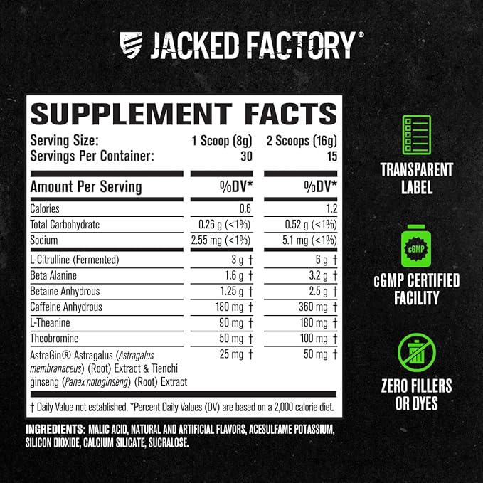 Jacked Factory NITROSURGE Pre Workout Supplement - Endless Energy, Instant Strength Gains, Clear Focus, Intense Pumps - NO Booster & Powerful Preworkout Energy Powder - 30 Servings, Arctic White