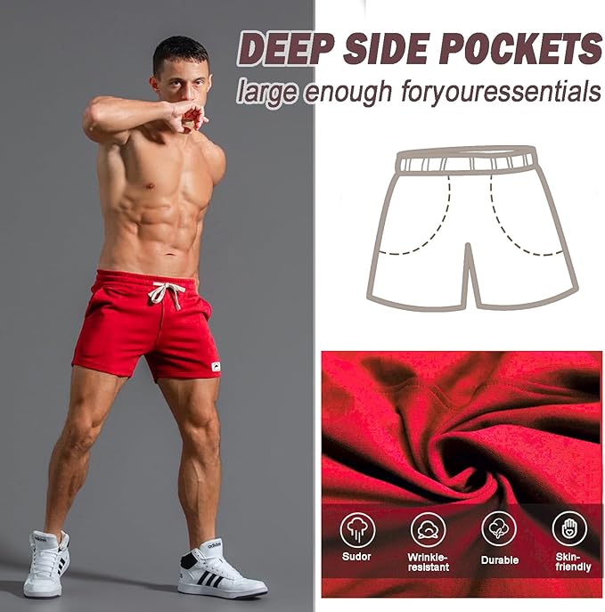 Mens 5 Inch/7 Inch Cotton Shorts Mens Sweat Athletic Shorts for Men Gym Worket Shorts with Pockets