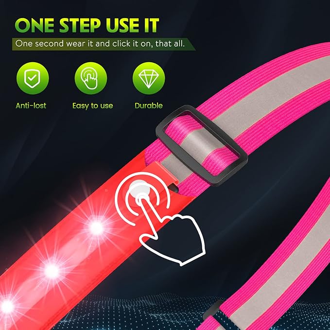 Simket Reflective Walking Gear, Rechargeable Led Reflective Sash, Adjustable Night Walking Safety Gear, High Visibility Safety Lights for Walking at Night for Men Women Jogging Running Biking