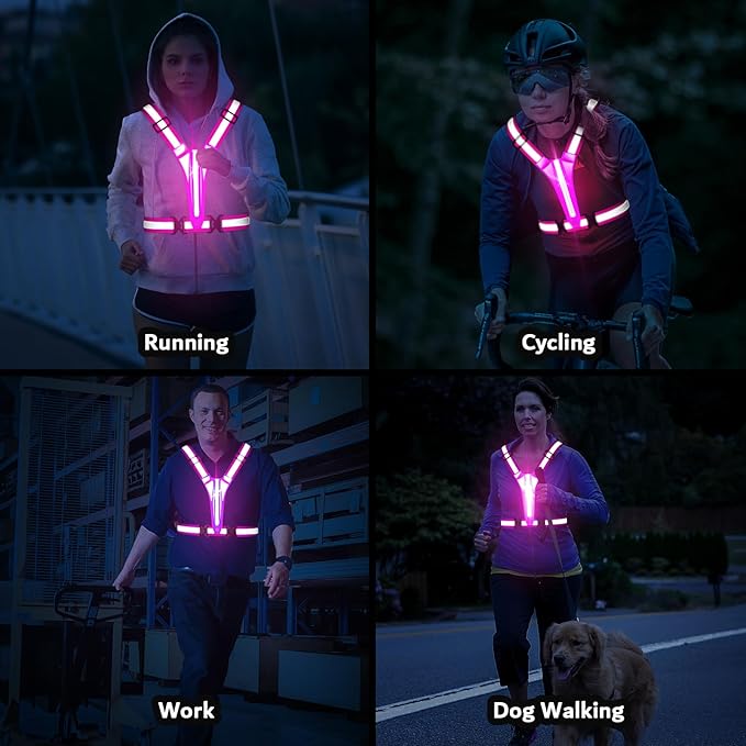 LED Reflective Running Vest Gear,Light Up Vest Runners Night Walking USB Rechargeable,Up to 11hrs Light with Adjustable Waist/Shoulder for Women Men Kids