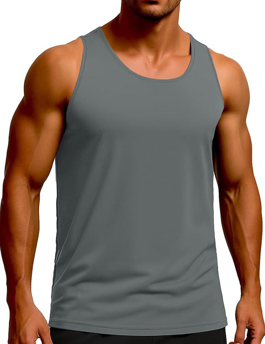 KEFITEVD Men's Workout Tank Tops Sleeveless Quick Dry UPF 80+ Summer Sun Shirts for Running Swim Gym Beach