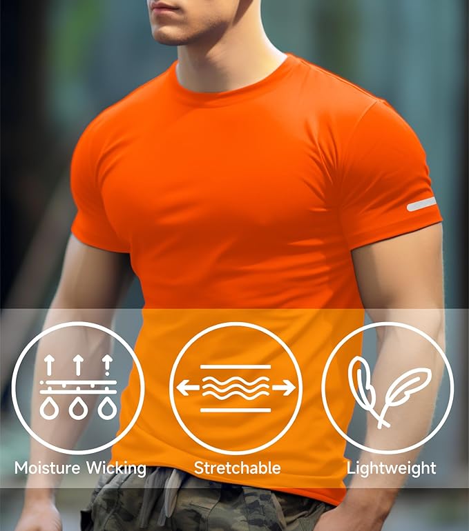 Mens Workout Shirts Fitted, Quick Dry Gym Tshirts Running Athletic Top Moisture Wicking Tee