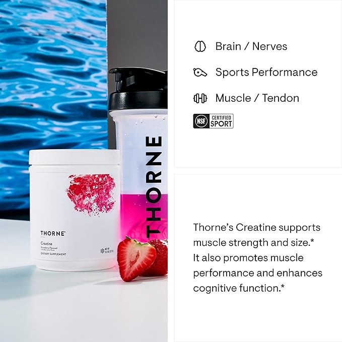 THORNE Creatine - Micronized Creatine Monohydrate Powder - Support for Muscles & Cognitive Function* - for Women & Men - Strawberry - NSF Certified for Sport - 5 g per Serving - 60 Servings