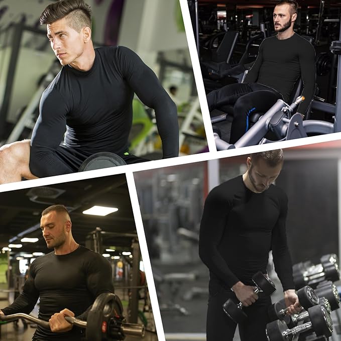 Men's Long Sleeve Compression Shirts Athletic Sport Undershirts Tight Base Layer Tops Rash Guard Workout Running Gym