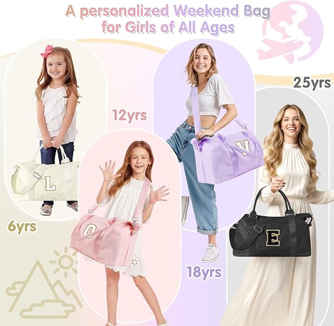 Dance Gym Duffel Bag for Teen Girls, Personalized Initial Travel Weekender Bag,Cute Overnight Carry On Duffle for Women,Sports Travel Cheer Bag,Monogram Christmas Gifts for Tween Preppy(black-S)