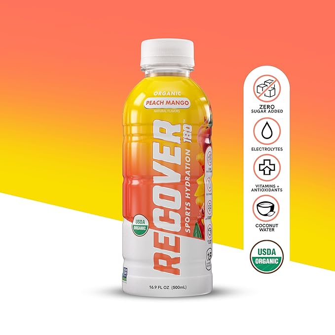 RECOVER 180 Organic Sports Hydration Drink, No Sugar Added, 20 Calorie Sports Beverage, Organic Flavors With Vitamins, Potassium-Packed Electrolytes (16.9 Fl Oz (Pack of 12), Variety Pack)