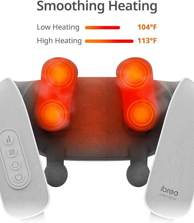 Cordless Shiatsu Neck and Back Massager with Heat, 10 Mins x 12 Uses, 3 Massage Modes & 2 Intensity Levels, 3D Kneading Deep Tissue for Pain Relief, Voice Prompt & Smart Memory, Relax for Women, Men