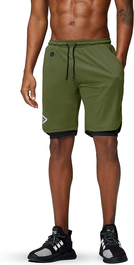 Pinkbomb Men's 2 in 1 Running Shorts Gym Workout Quick Dry Mens Shorts with Phone Pocket