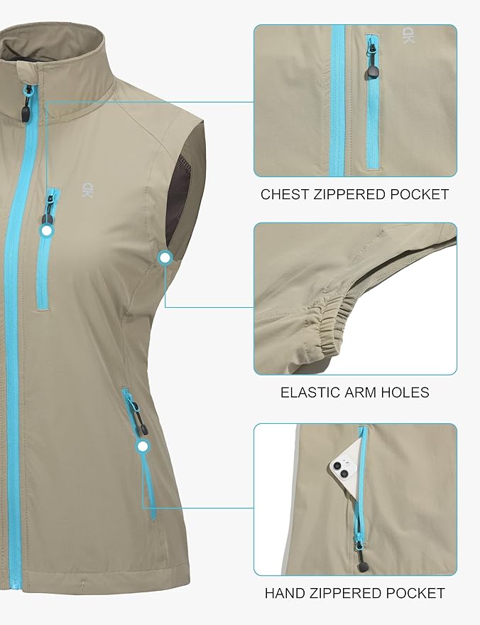 Little Donkey Andy Women's Lightweight Quick Dry Vest Summer Windproof Sleeveless Elastic Jacket for Golfing Cycling Running
