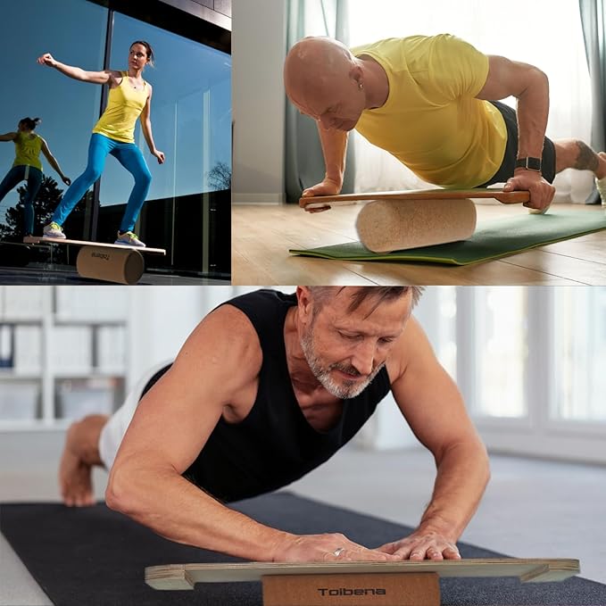 Balance Board trainer for Adults Kids，Hockey snowboard wobble board，450Lbs remarkable core trainer made of wood/Less Plastic