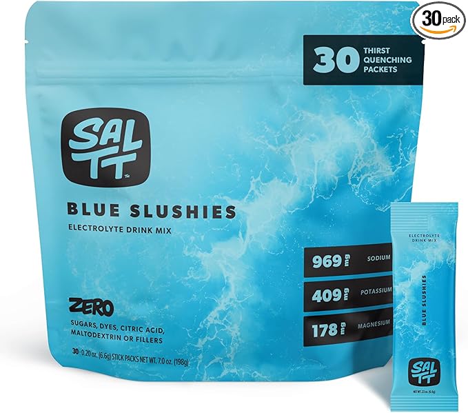 SALTT Electrolytes Powder Flavored Drink Mix - Blue Slushies - 30 Hydration Packets - Magnesium, Potassium, Sodium, Trace Minerals - Zero Sugar & Gluten Free - Travel Essentials