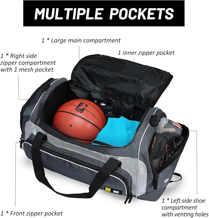 MIER Large Duffel Bag Men's Gym Bag with Shoe Compartment, 60L