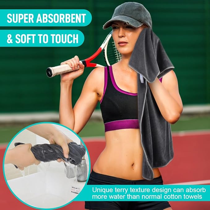 SINLAND Microfiber Gym Towels Sports Fitness Workout Sweat Towel Super Soft and Absorbent 3 Pack 16 Inch X 32 Inch