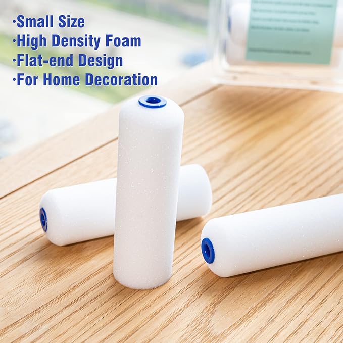 Mister Rui Foam Paint Roller, Sponge Paint Roller Sleeve, High Density Foam, for Furniture Painting and Decorating, 4 Inch Head-Rounded Design (110mm), Pack of 10