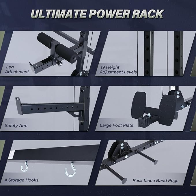 MAJOR FITNESS Drone3 Power Rack, Multi-Function Home Gym Squat Rack with Pull-Up Bar, Cable Crossover & J-Hooks, Heavy-Duty Steel Frame for Maximum Stability & Strength Training