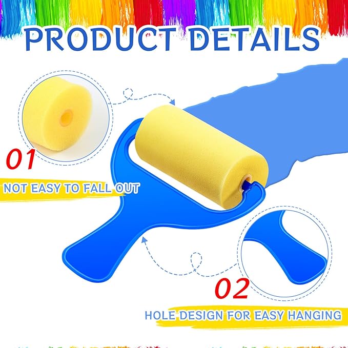 Tenceur 30 Pcs 3" Foam Paint Brushes for Kids Foam Paint Roller Small Sponge Roller with Blue Handle for Young Artists, Reusable & Washable Early Educational Supply for Crafts, Graffiti, DIY Art